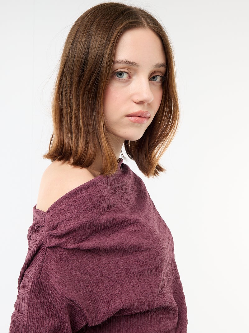 T-shirt a maniche lunghe in maglia goffrata Viola - Kiabi