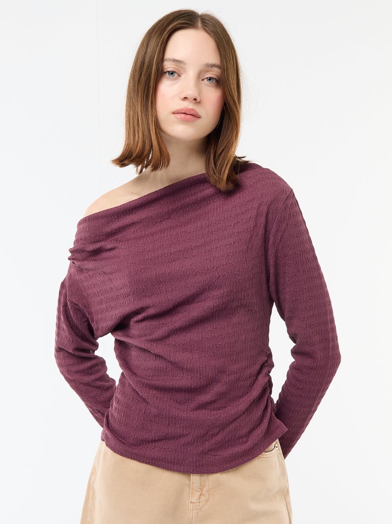 T-shirt a maniche lunghe in maglia goffrata Viola - Kiabi