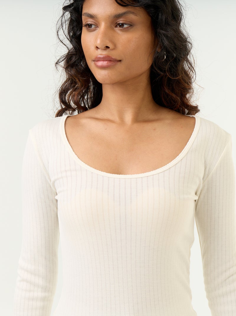 T-shirt a maniche lunghe in maglia traforata Beige - Kiabi