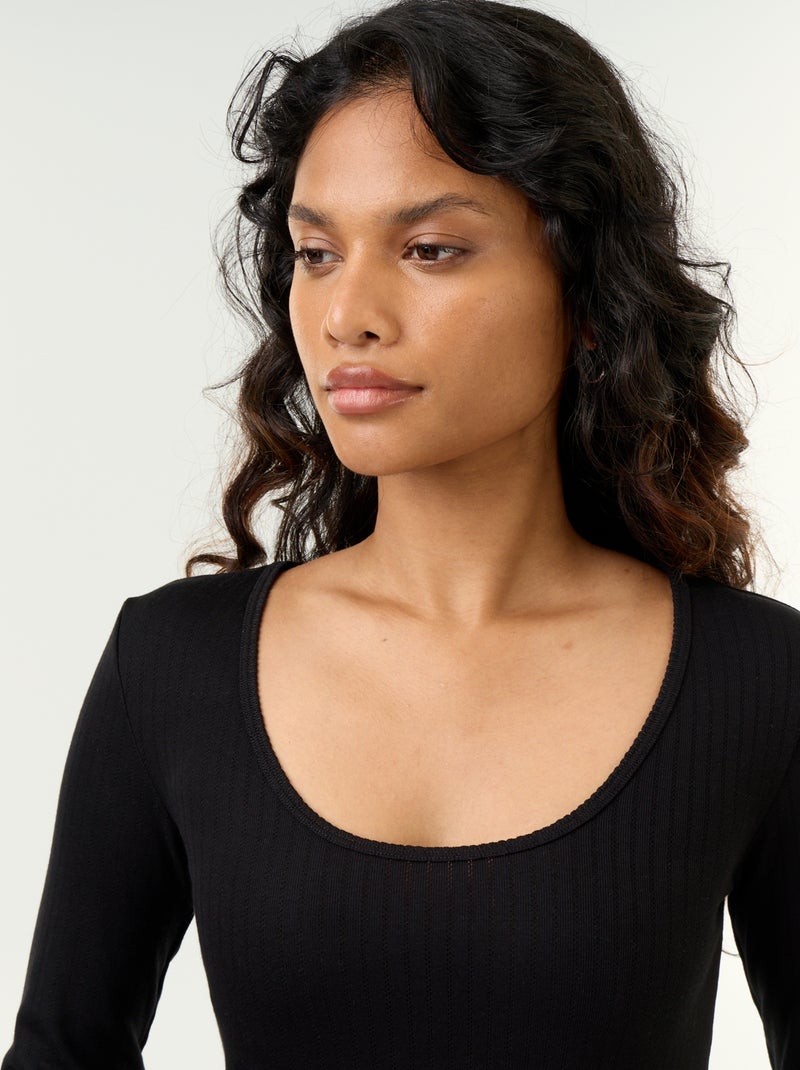 T-shirt a maniche lunghe in maglia traforata Nero - Kiabi