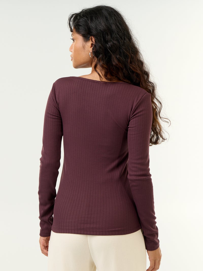 T-shirt a maniche lunghe in maglia traforata Viola - Kiabi