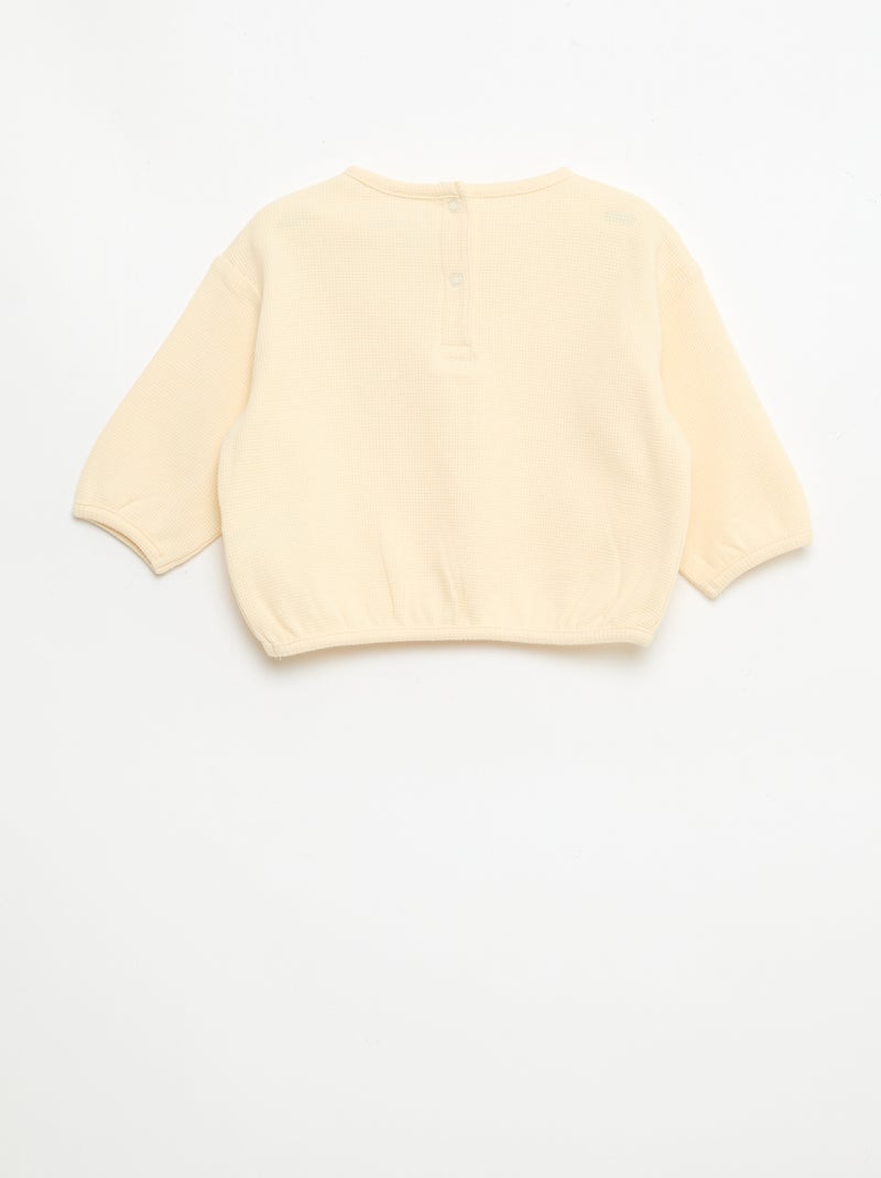 T-shirt a maniche lunghe in maglia waffle Beige - Kiabi