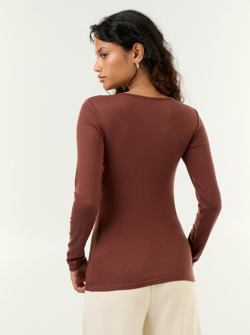 T-shirt a maniche lunghe in misto lana Marrone - Kiabi