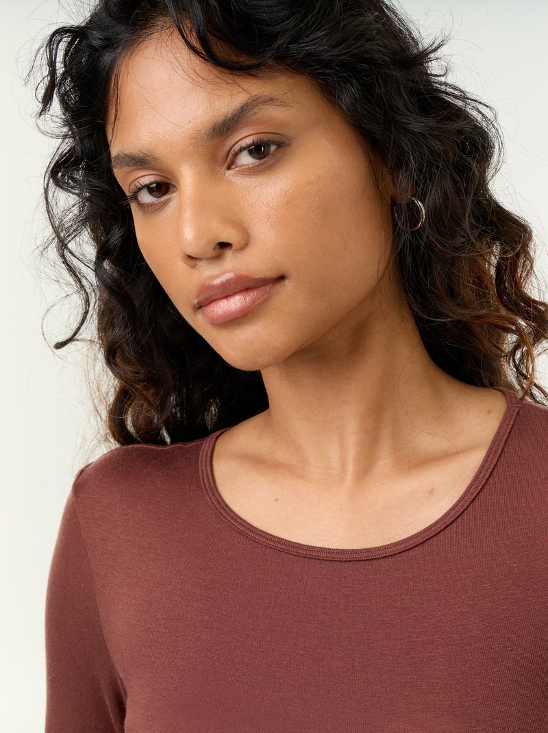 T-shirt a maniche lunghe in misto lana Marrone - Kiabi