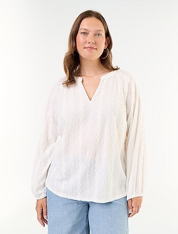 T-shirt a maniche lunghe in pizzo traforato