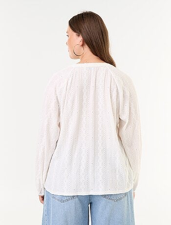 T-shirt a maniche lunghe in pizzo traforato