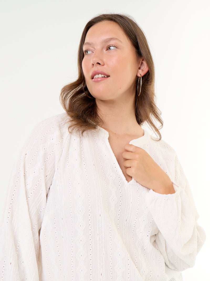 T-shirt a maniche lunghe in pizzo traforato Bianco - Kiabi