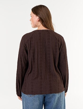 T-shirt a maniche lunghe in pizzo traforato