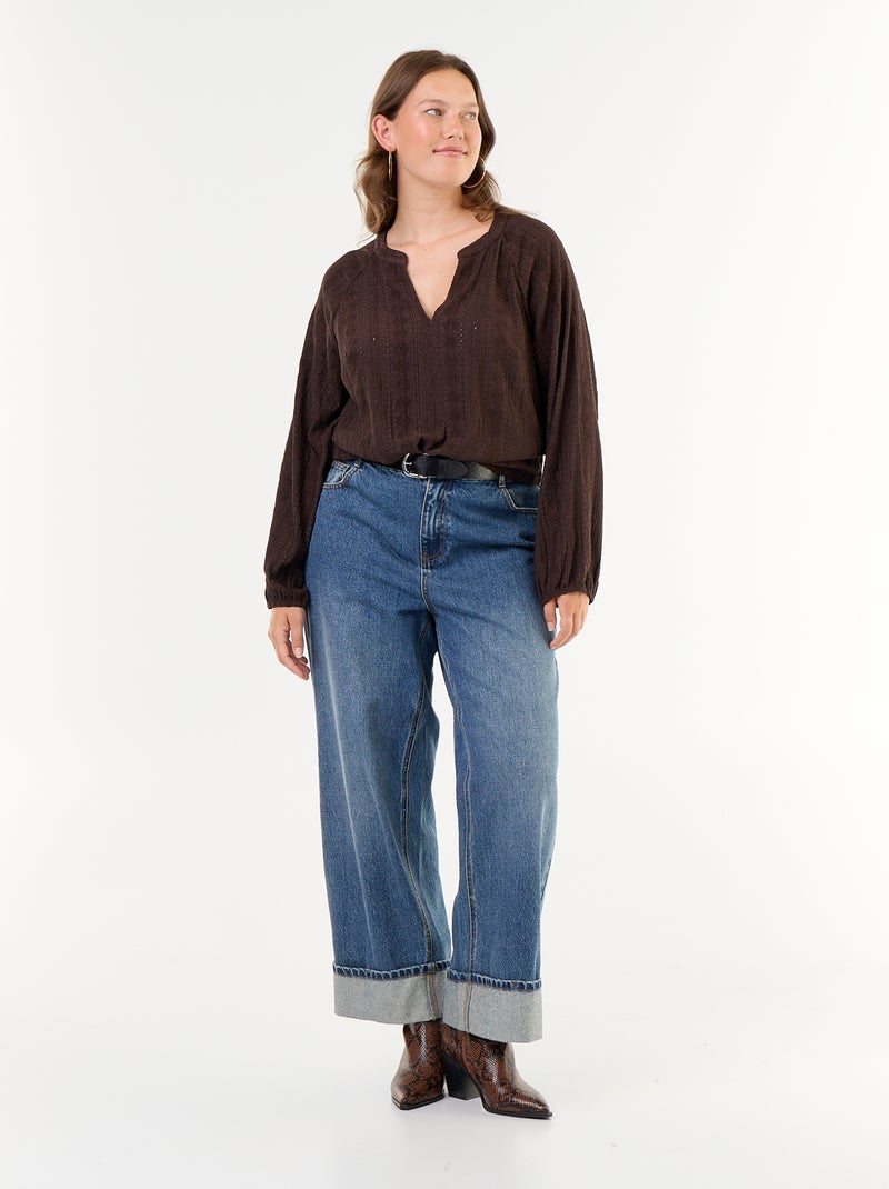 T-shirt a maniche lunghe in pizzo traforato Marrone - Kiabi