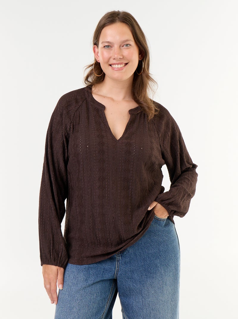 T-shirt a maniche lunghe in pizzo traforato Marrone - Kiabi