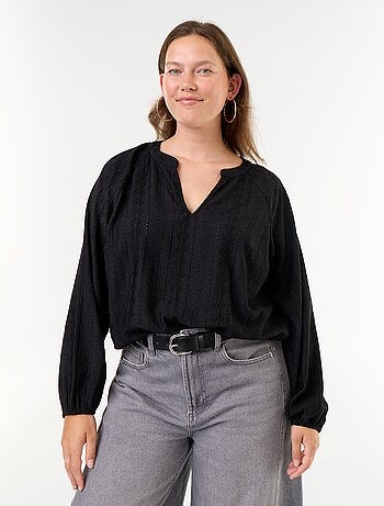 T-shirt a maniche lunghe in pizzo traforato