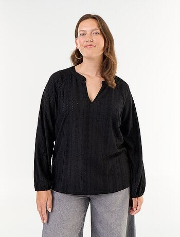 T-shirt a maniche lunghe in pizzo traforato