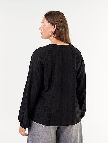 T-shirt a maniche lunghe in pizzo traforato