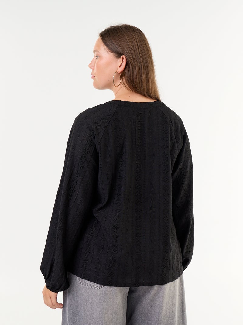 T-shirt a maniche lunghe in pizzo traforato Nero - Kiabi
