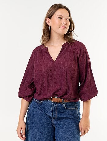 T-shirt a maniche lunghe in pizzo traforato