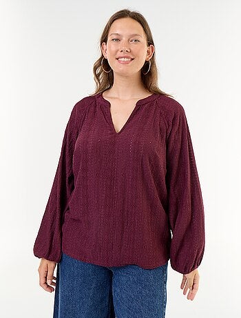 T-shirt a maniche lunghe in pizzo traforato