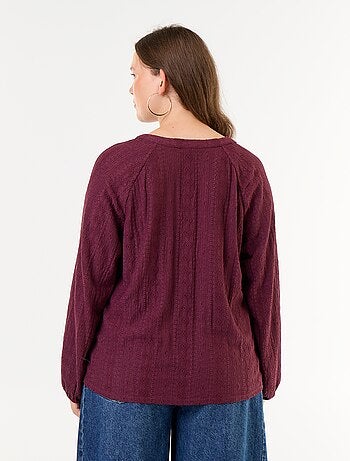 T-shirt a maniche lunghe in pizzo traforato