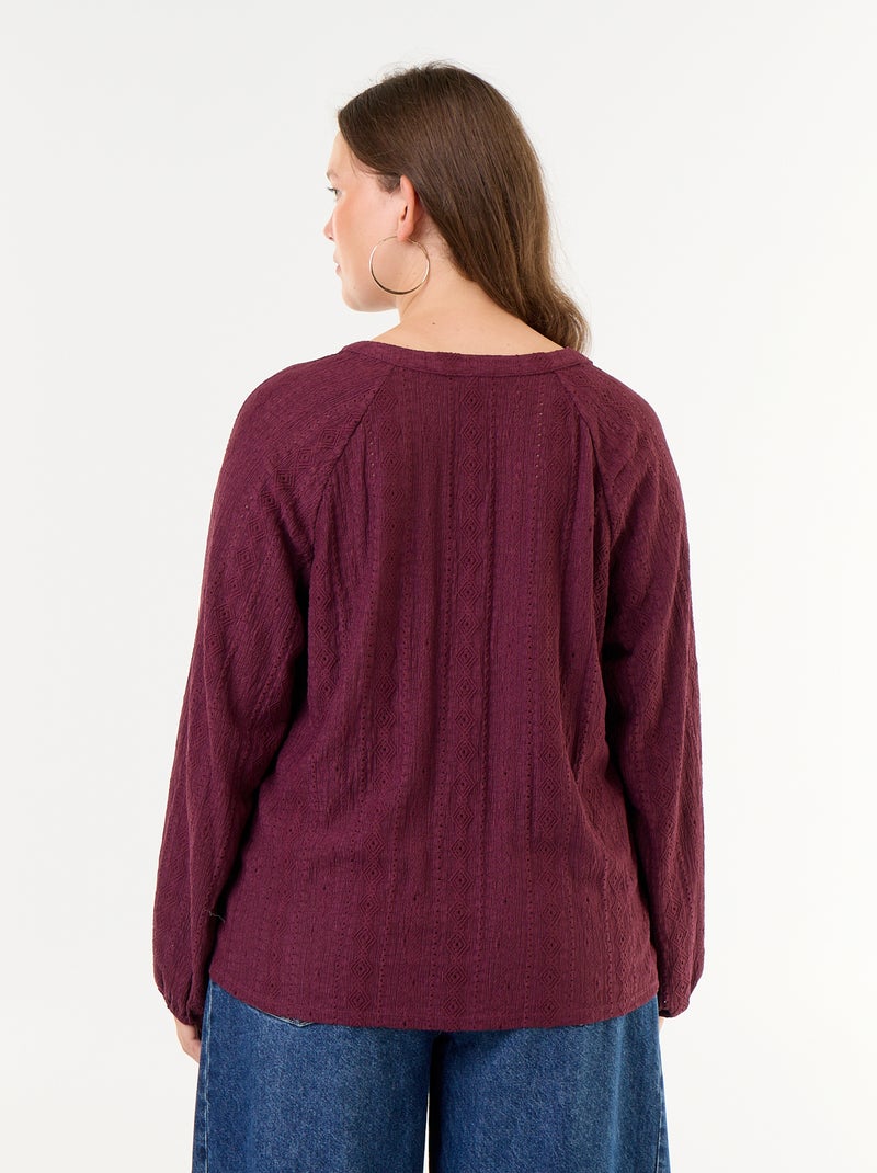 T-shirt a maniche lunghe in pizzo traforato Rosa - Kiabi