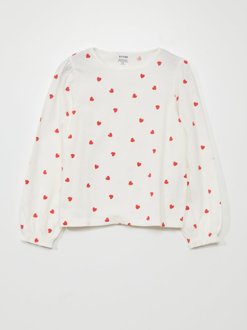 T-shirt a maniche lunghe motivo 'cuore' BIANCO - Kiabi