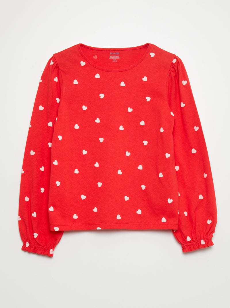 T-shirt a maniche lunghe motivo 'cuore' ROSSO - Kiabi
