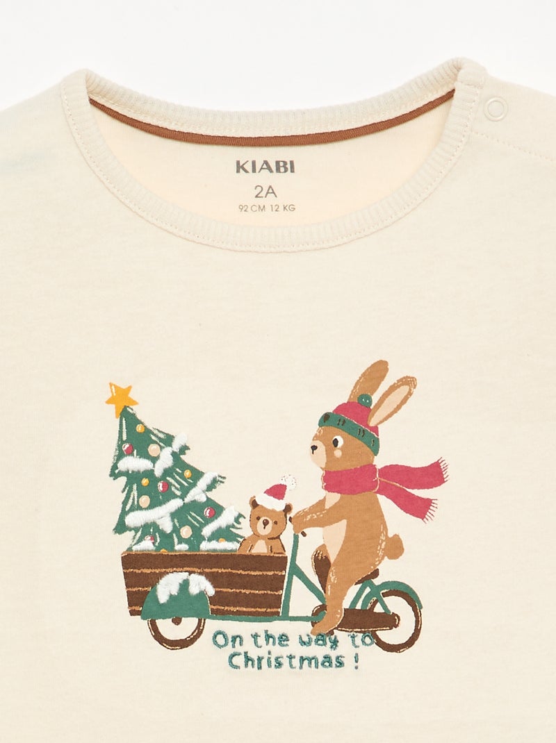 T-shirt a maniche lunghe 'Natale' Beige - Kiabi