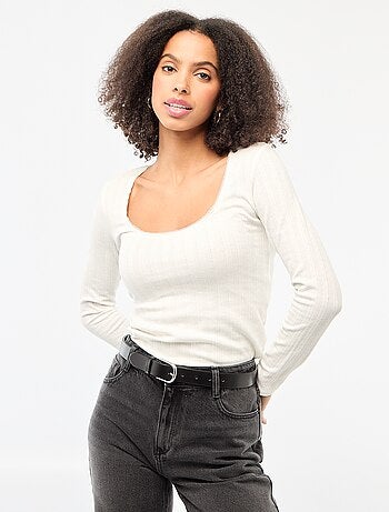 T-shirt a maniche lunghe punto smock