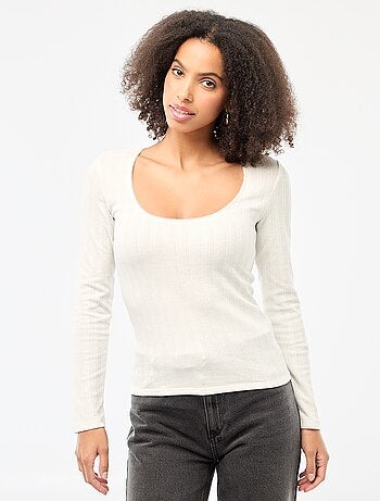 T-shirt a maniche lunghe punto smock