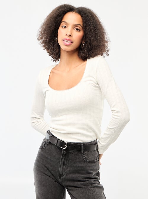 T-shirt a maniche lunghe punto smock - Kiabi