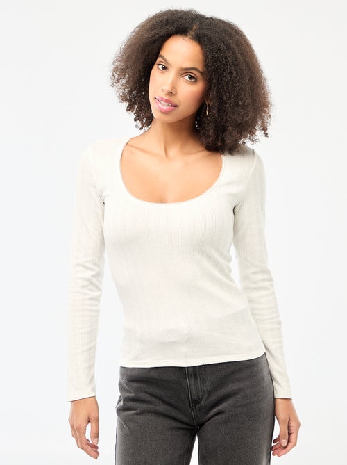 T-shirt a maniche lunghe punto smock - Kiabi