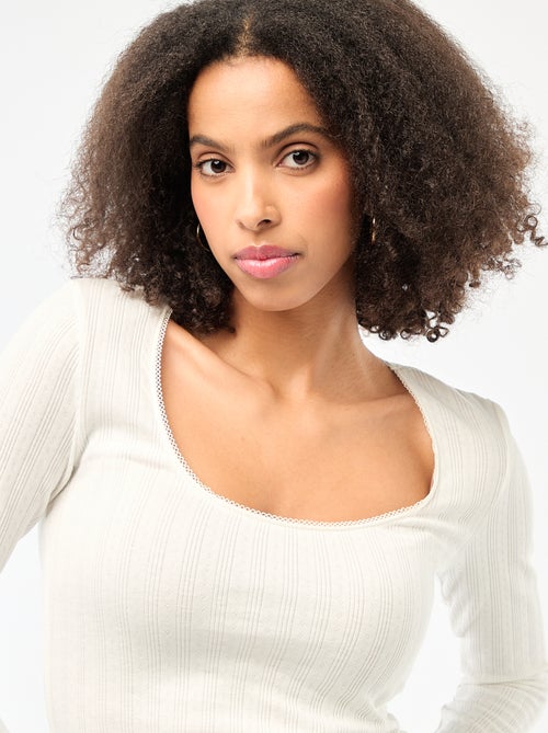 T-shirt a maniche lunghe punto smock - Kiabi