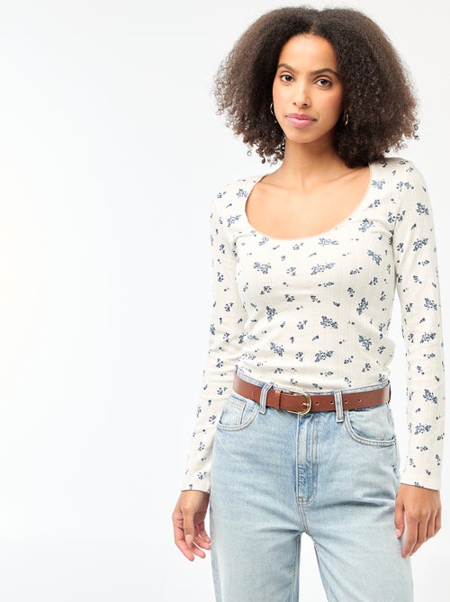 Top A Manica Lunga In Cotone A Costine Calvin Klein® | LV047D218GYAA - Foto 2