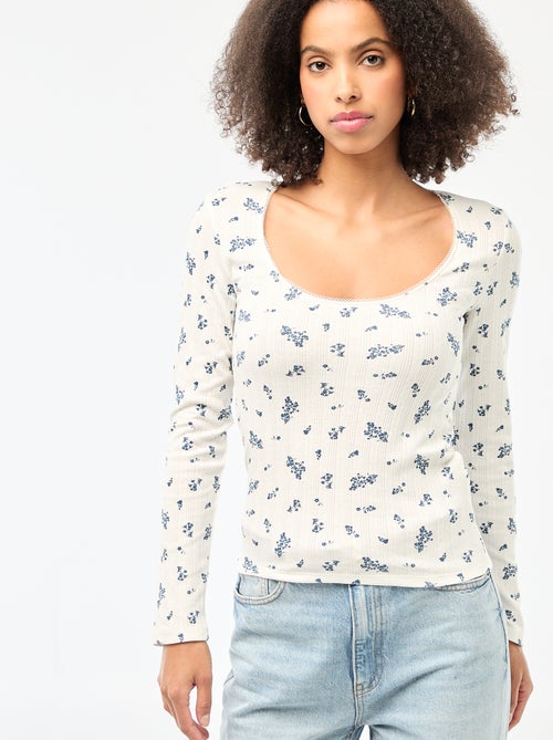 T-shirt a maniche lunghe punto smock - Kiabi