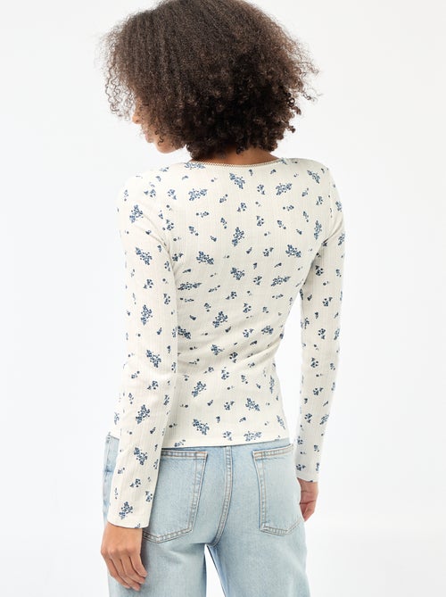 T-shirt a maniche lunghe punto smock - Kiabi