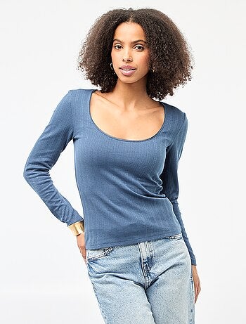 T-shirt a maniche lunghe punto smock