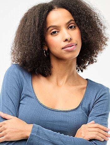 T-shirt a maniche lunghe punto smock