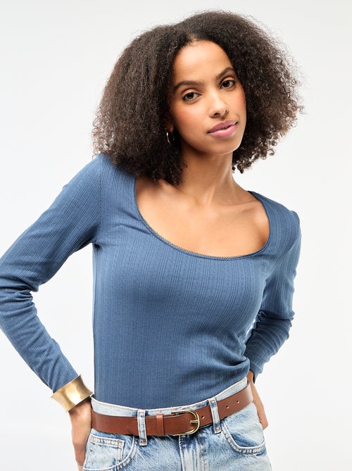 T-shirt a maniche lunghe punto smock - Kiabi