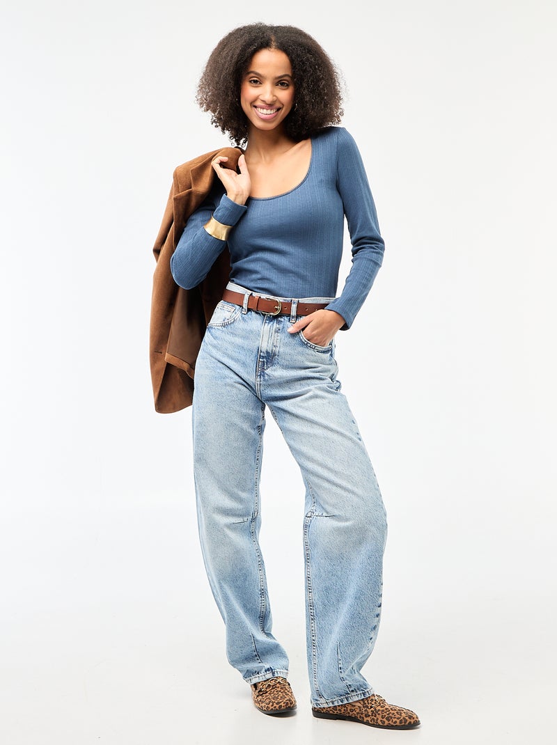 T-shirt a maniche lunghe punto smock Blu - Kiabi