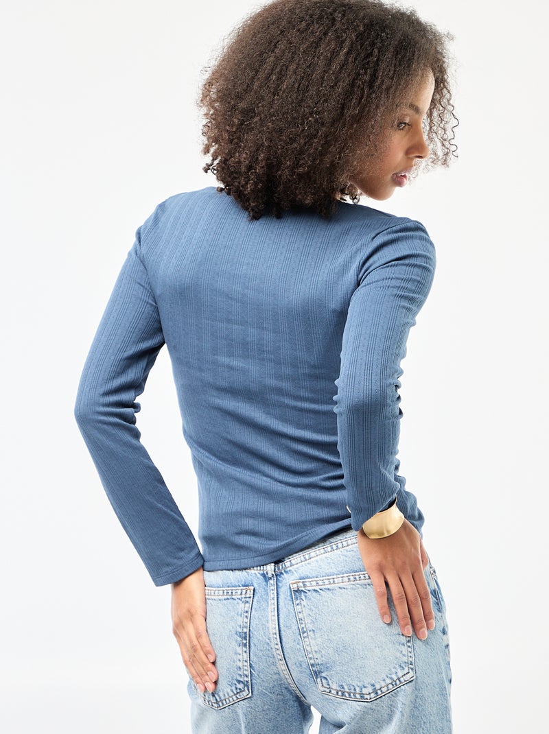 T-shirt a maniche lunghe punto smock Blu - Kiabi