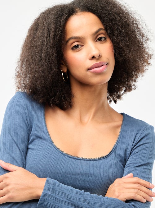 T-shirt a maniche lunghe punto smock - Kiabi