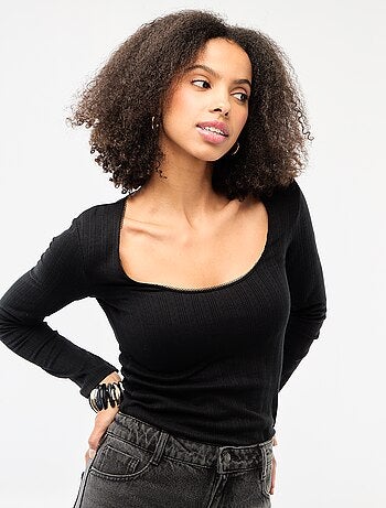 T-shirt a maniche lunghe punto smock