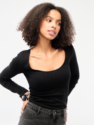 T-shirt a maniche lunghe punto smock