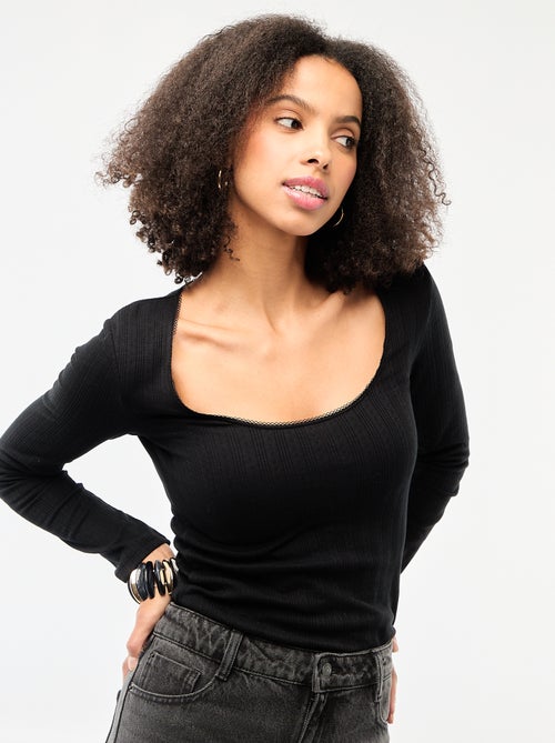 T-shirt a maniche lunghe punto smock - Kiabi