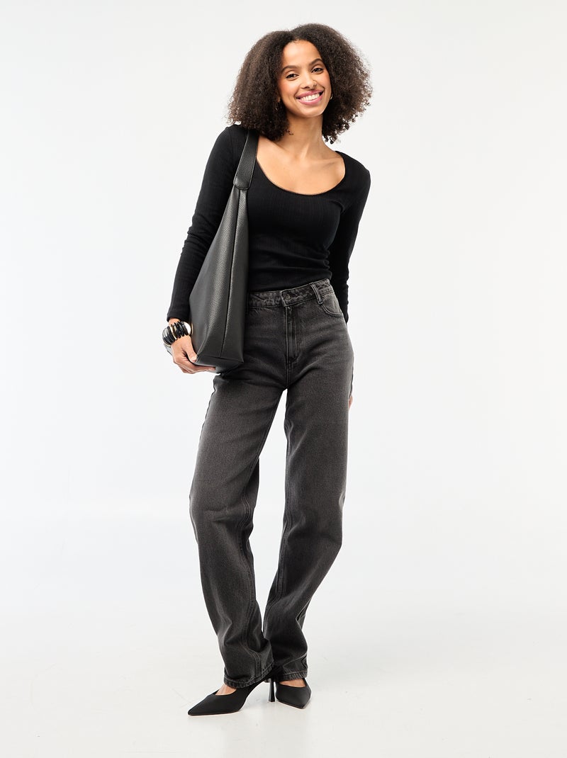 T-shirt a maniche lunghe punto smock Nero - Kiabi