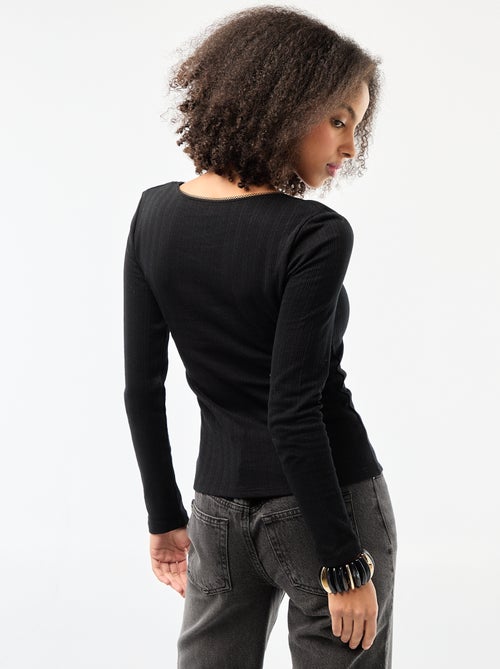 T-shirt a maniche lunghe punto smock - Kiabi