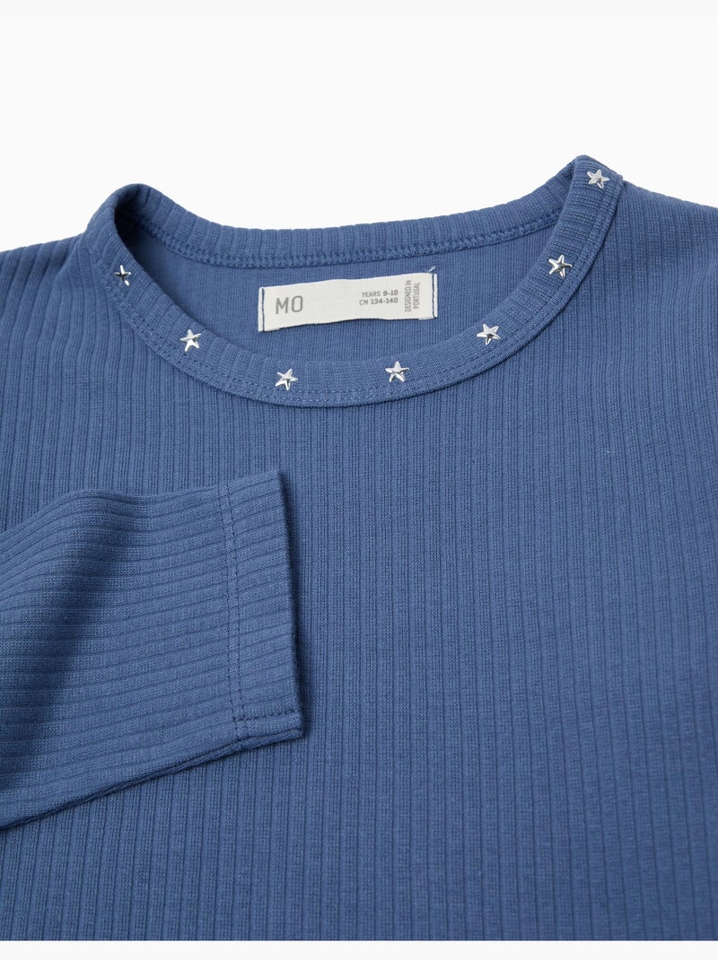 T-shirt a maniche lunghe ritagliate, MO Fashion Blu - Kiabi