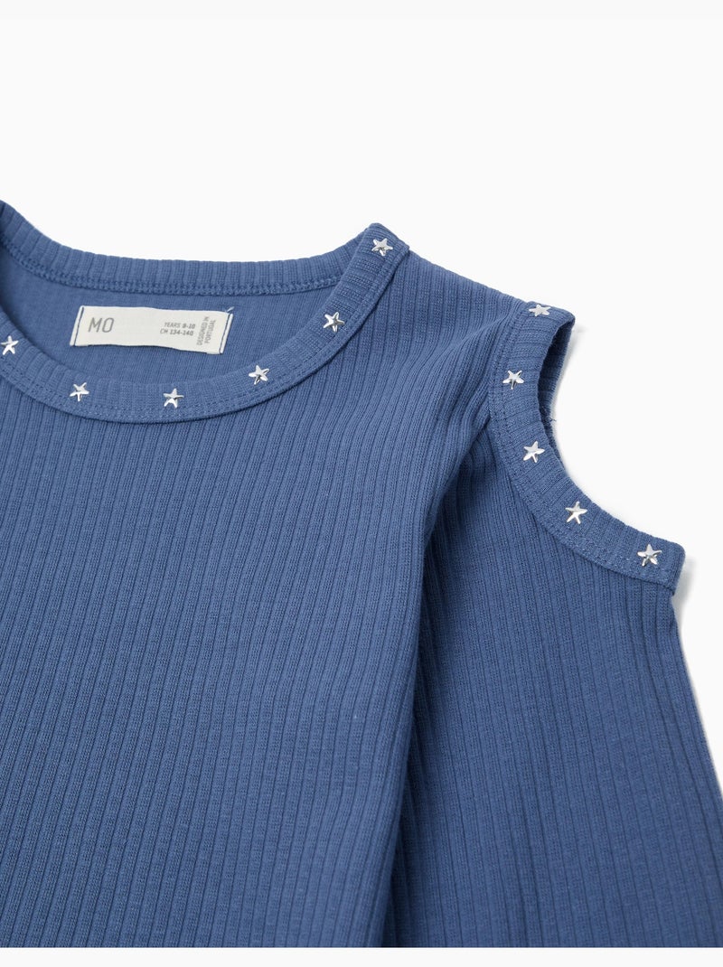 T-shirt a maniche lunghe ritagliate, MO Fashion Blu - Kiabi