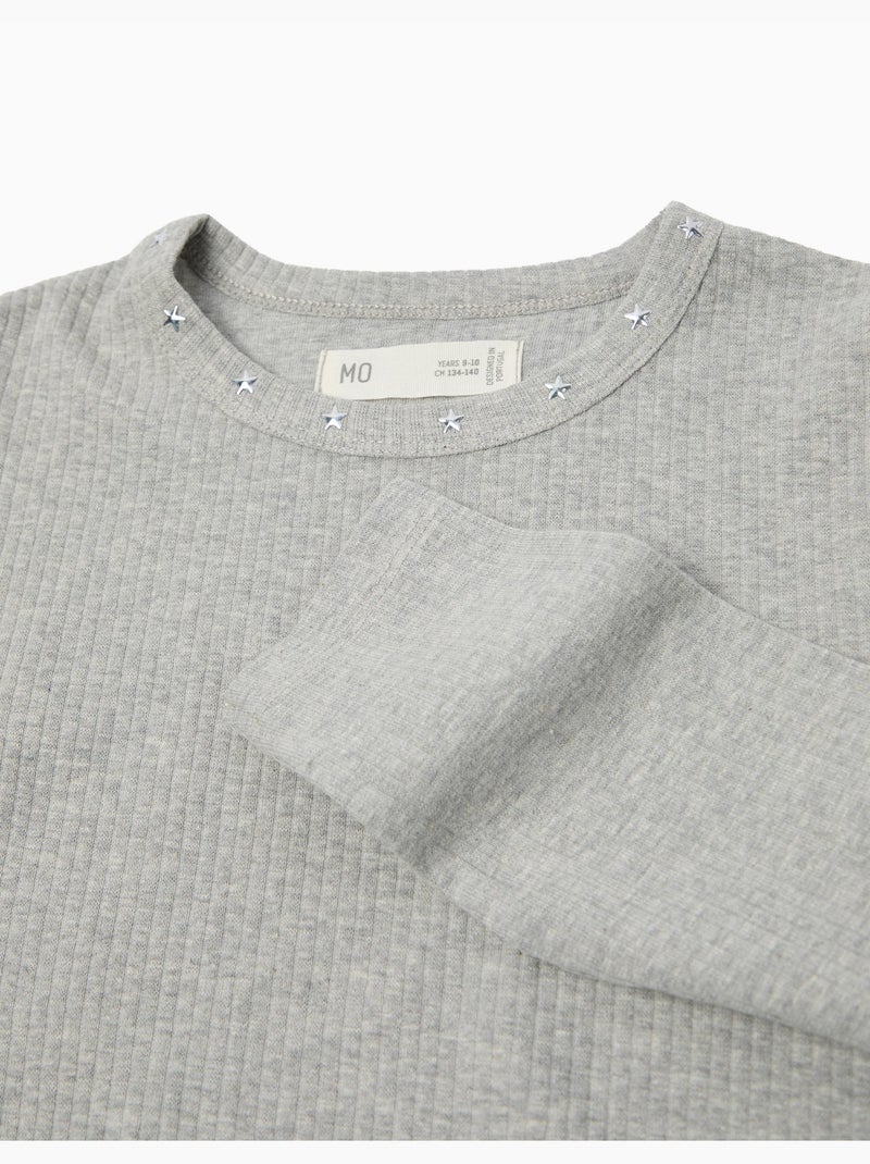 T-shirt a maniche lunghe ritagliate, MO Fashion Grigio - Kiabi