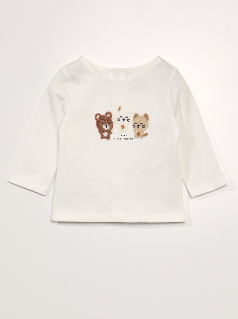 T-shirt a maniche lunghe stampata in bouclé BIANCO - Kiabi