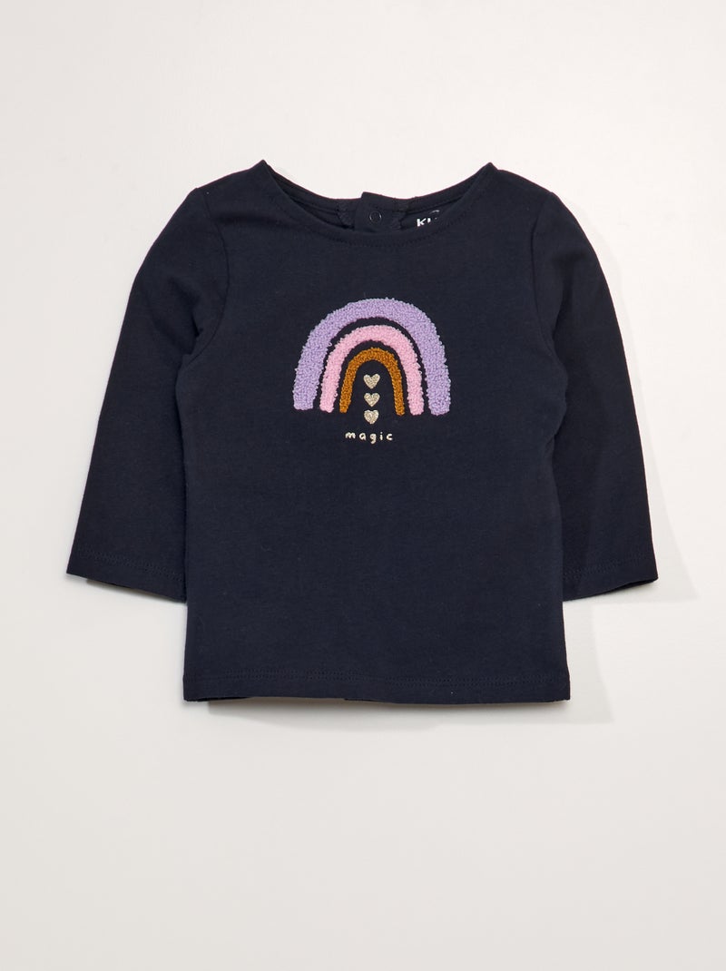 T-shirt a maniche lunghe stampata in bouclé BLU - Kiabi