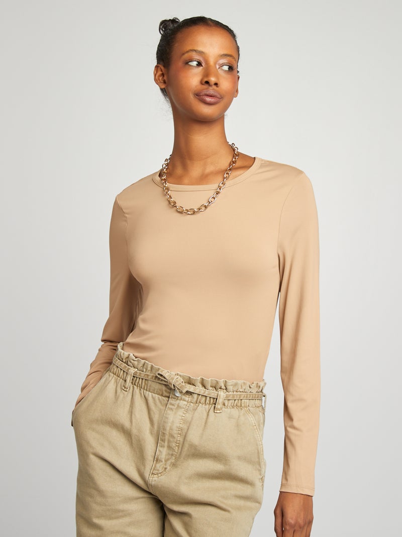 T-shirt a maniche lunghe stretch BEIGE - Kiabi